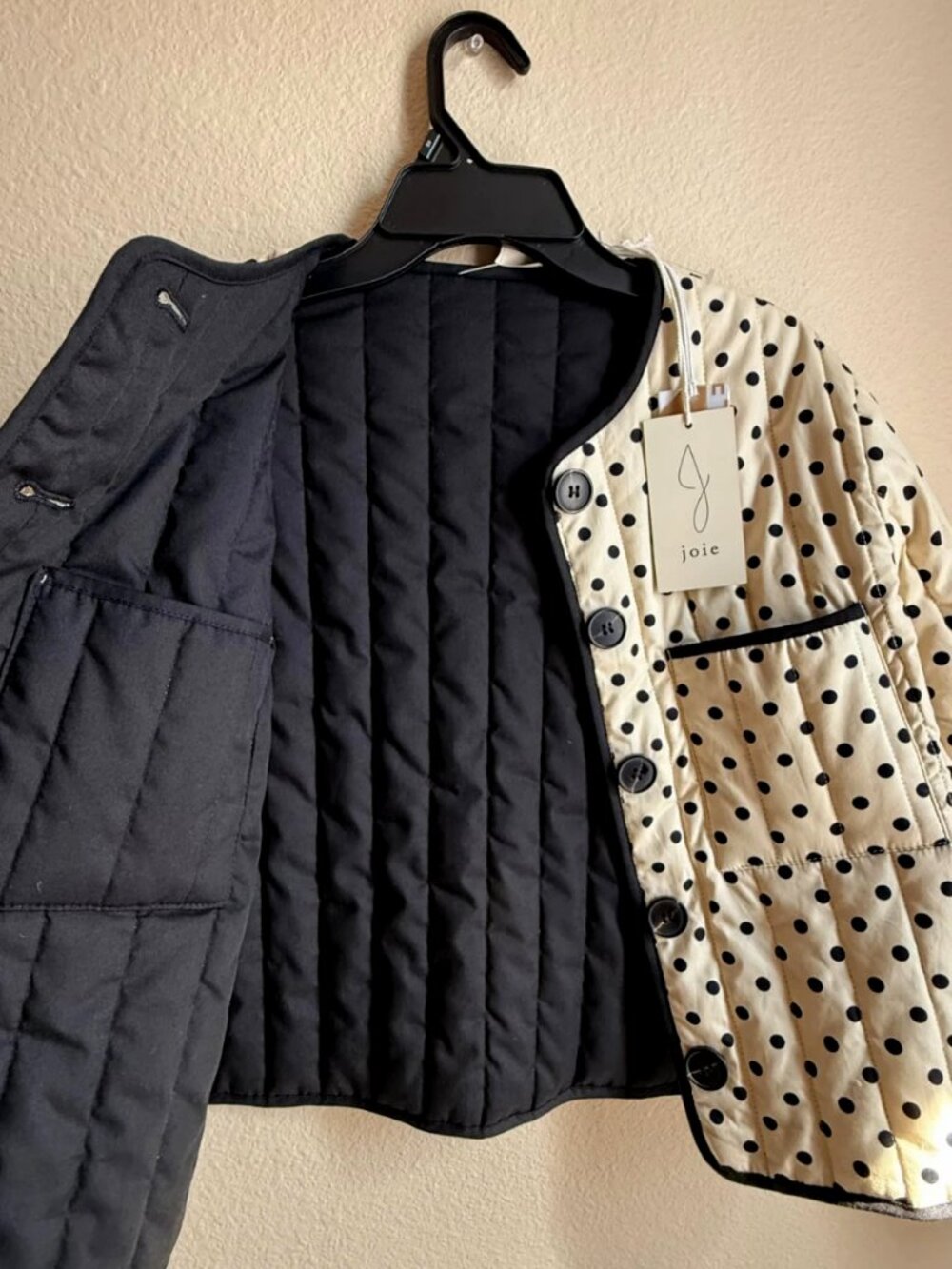 Joie Women's Reversible Quilted Jacket Cream Polka Dot Black Cotton Size S NWT - Picture 6 of 16